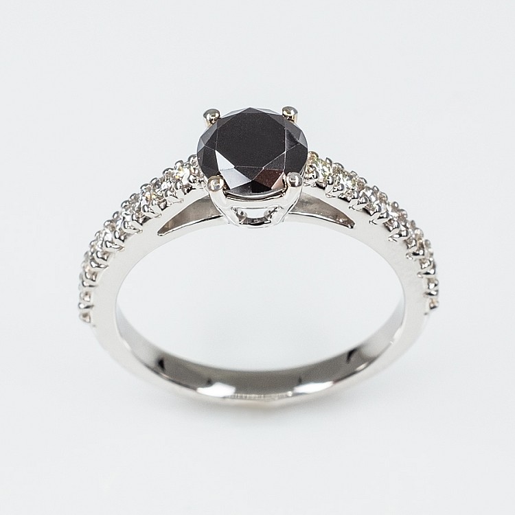 Engagement ring i645DnDi model Tiffany Novo in Gold with Black Diamond and Diamonds