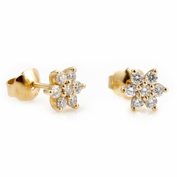 14k Yellow Gold Snowflake Earrings with Colorless Diamonds - model c652