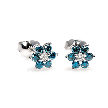 Gold Earrings with Colorless Diamonds and Blue Diamonds - model c652