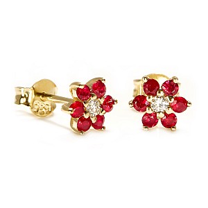 14k Yellow Gold Flower Earrings with Colorless Diamonds and Rubies c652dirb