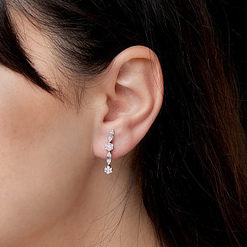 18k White Gold Earrings with Baguette and Round Diamonds - model c3619