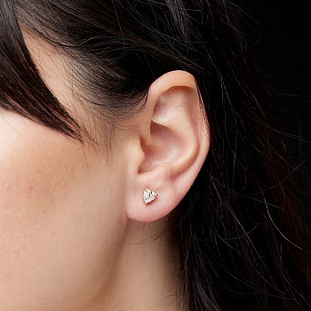 Gold Heart Stud Earrings with Pear and Square Diamonds - model c3644