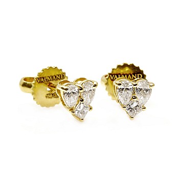 Gold Heart Stud Earrings with Pear and Square Diamonds - model c3644