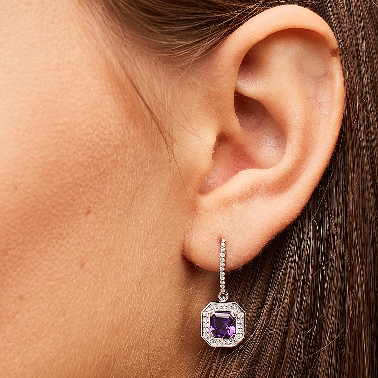 Boucles doreilles en or avec améthystes et diamants - modèle c1175