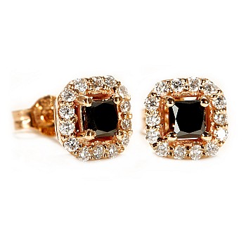 Gold Earrings with Black Princess Diamonds and Colorless Diamonds - model c122830