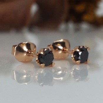 Gold Stud Earrings with Black Diamonds - model c1626