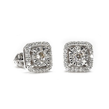 Boucles d'oreilles carrées en or ou platine avec diamants incolores - modèle c1647v2