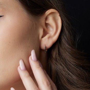 Small Round Gold Earrings with Black Diamonds - model c1951