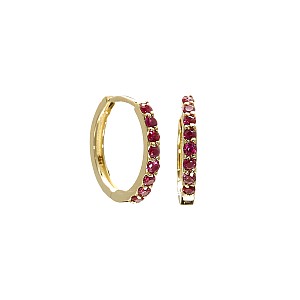 14k Yellow Gold Round Earrings with Small Rubies c1951Rb