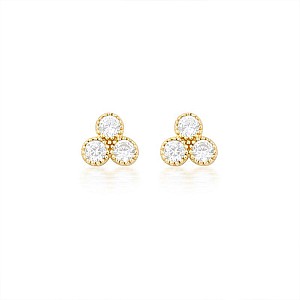 14k Yellow Gold Earrings with Colorless Diamonds c1954