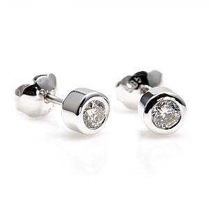 14k White Gold Bezel Earrings with Clear Diamonds c20051