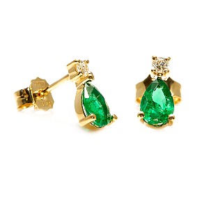 Gold Stud Earrings with Pearl Emeralds and Diamonds c2038SmpaDi