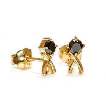 14k Yellow Gold Earrings with Black Diamonds - model c2767
