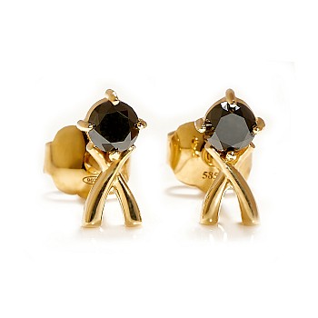 14k Yellow Gold Earrings with Black Diamonds - model c2767