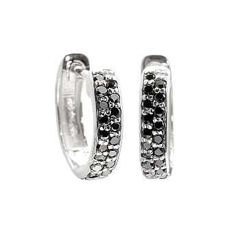 Gold Huggie Earrings with Black Diamonds - model c3127