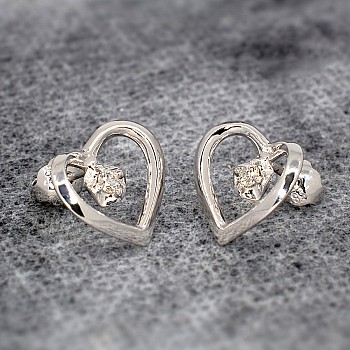 Gold or Platinum Heart Earrings with Diamonds - model c3229