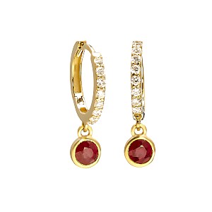 Gold Creole Earrings with Rubys and Colorless Diamonds c3816RbDi