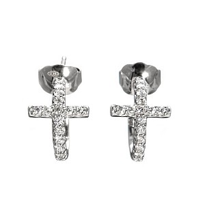 White 14k Gold Cross Earrings with Colorless Diamonds c3865