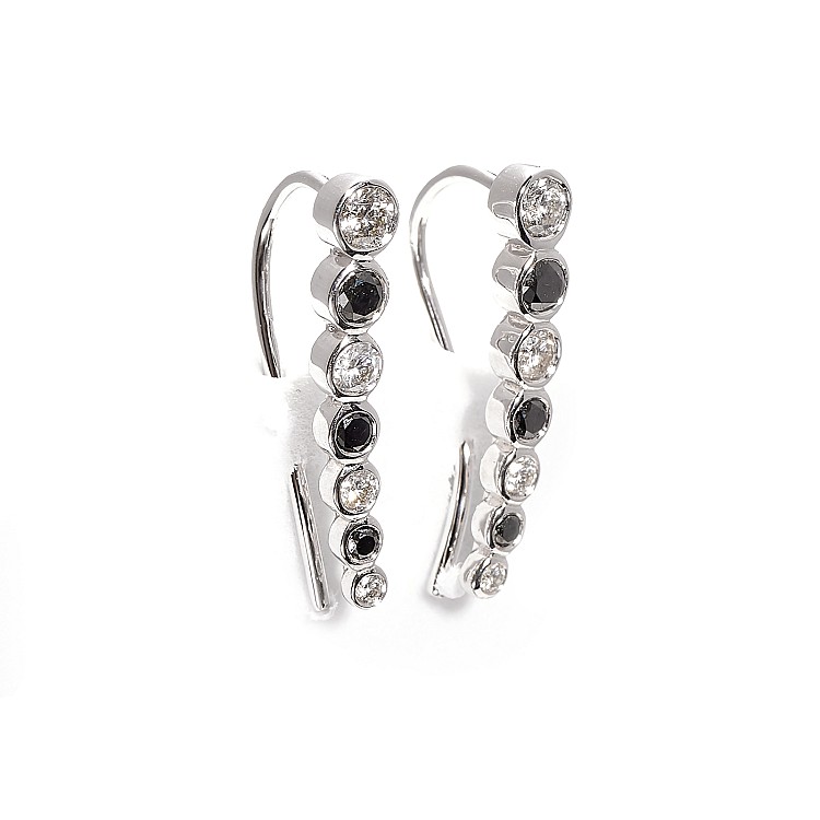 14k White Gold Ear Climber Earrings with Colorless and Black Diamonds - model c4570