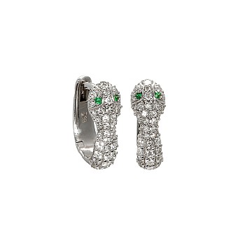 Gold Snake Earrings with Diamonds and Emeralds - model c4589