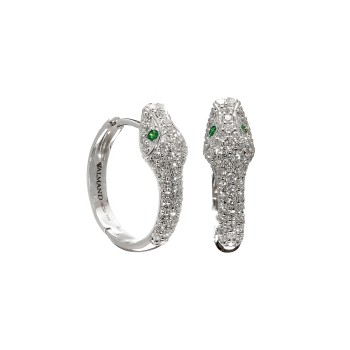 Gold Snake Earrings with Colorless Diamonds and Emeralds - model c4589