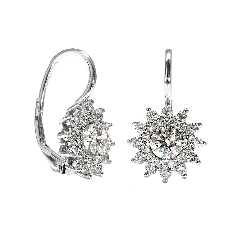 Gold Flower Earrings with Pancakes and Colorless Diamonds GIA Certified 1.00ct or 1.40ct - model c1866