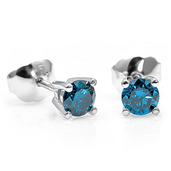 Gold stud earrings with blue diamonds - model c577