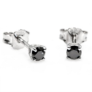 14k White Gold Stud Earrings with Round Black Diamonds c577dn