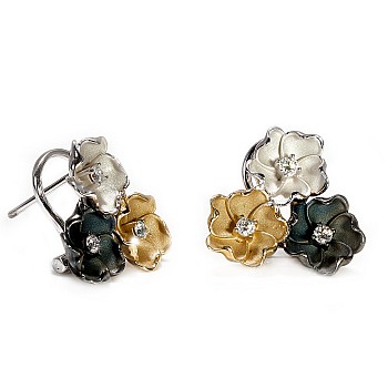 Vintage Gold Flower Earrings with Diamonds - model c878
