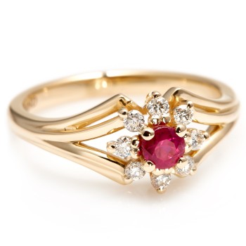 Classic 18k Gold or Platinum Ring with Ruby and Diamonds - model i006