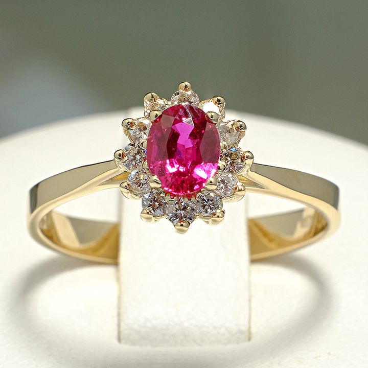 Engagement Ring i042RboDi in Gold with Ruby and Diamonds