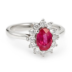 Kate Middleton Engagement Ring in Gold with Oval Ruby and Diamonds i055RbDi
