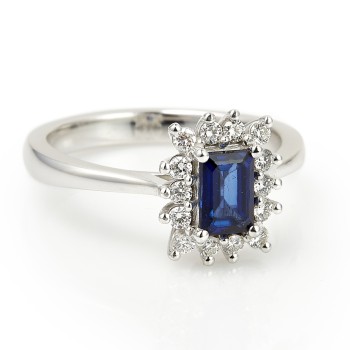 18k Gold or Platinum Engagement Ring with Sapphire, Emerald and Diamonds - model i055