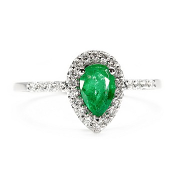 Halo 18k Gold or Platinum Ring with Emerald and Diamonds - model i1192