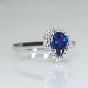 18k Gold or Platinum Engagement Ring with Pear Sapphire and Diamonds - model i122060