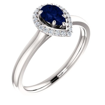 18k Gold or Platinum Engagement Ring with Pear Sapphire and Diamonds - model i122060