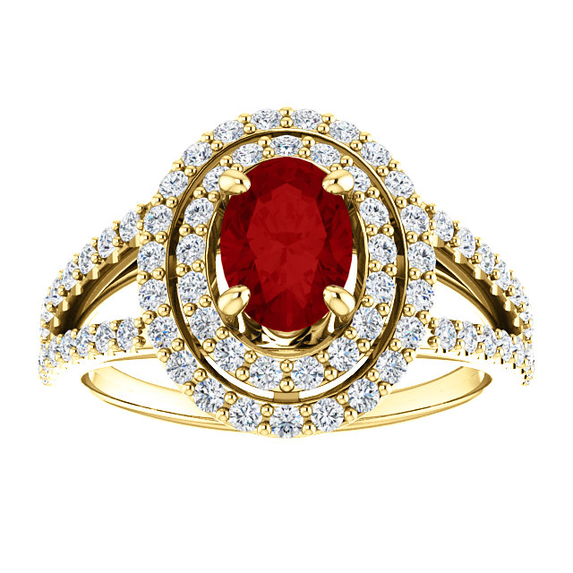 Gold Engagement Ring with Ruby and Diamonds 122101RbODi