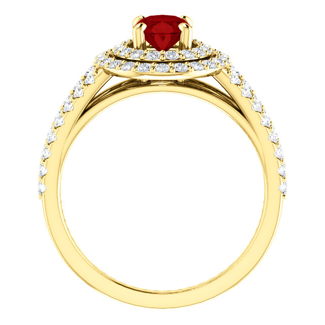 Gold Engagement Ring with Ruby and Diamonds 122101RbODi