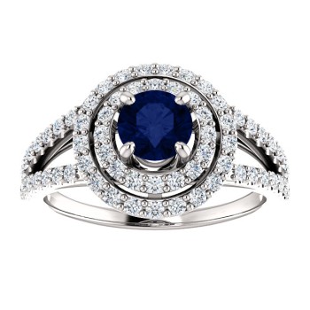 18k Gold or Platinum Engagement Ring with Sapphire and Diamonds - model 122101