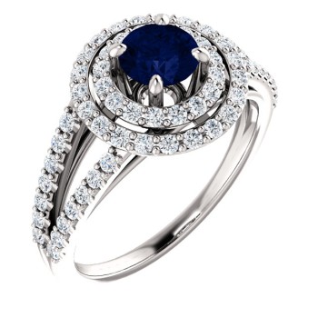 18k Gold or Platinum Engagement Ring with Sapphire and Diamonds - model 122101