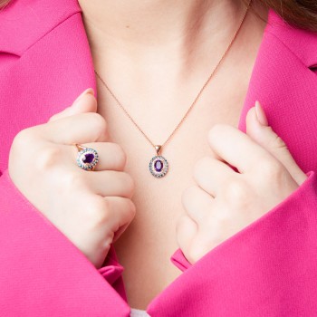 Vintage Gold or Platinum Pendant with Amethyst and Diamonds - model pan1529