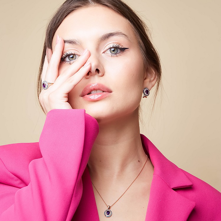 Vintage Pendant in Gold or Platinum with Amethyst and Diamonds pan1529AmDbDi