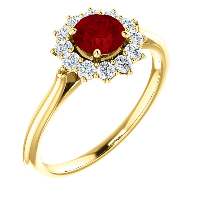 Gold Engagement Ring with Ruby and Diamonds 71606RbDi