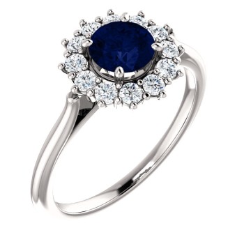 18k Gold or Platinum Engagement Ring with Sapphire and Diamonds - model i71606