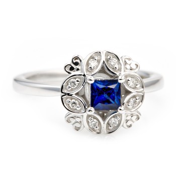 18k Gold or Platinum Engagement Ring with Sapphire and Diamonds - model i72000