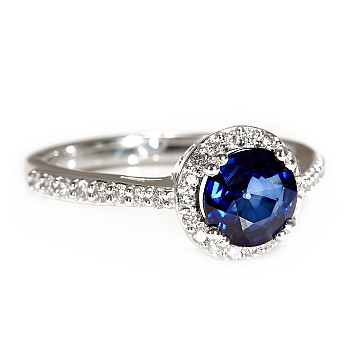 Engagement Ring Halo in 18k Gold or Platinum with Sapphire and Diamonds - model i030.1