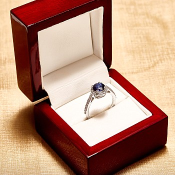 Engagement Ring Halo in 18k Gold or Platinum with Sapphire and Diamonds - model i030.1