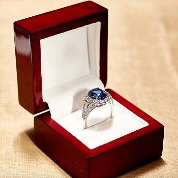 18k Gold or Platinum Engagement Ring with Antique Cushion Lab Grown Sapphire and Colorless Diamonds - model i0555