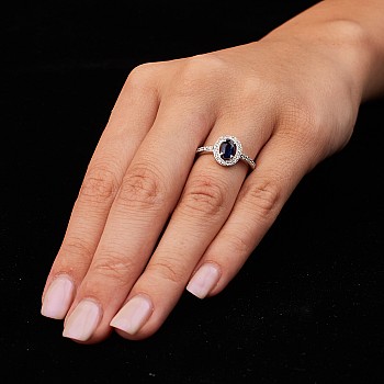 18k Gold or Platinum Engagement Ring with Sapphire and Diamonds - model i348