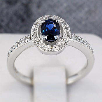 18k Gold or Platinum Engagement Ring with Sapphire and Diamonds - model i348